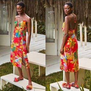 NWT FARM Rio Tropical Jungle Bow Midi Dress Size Large